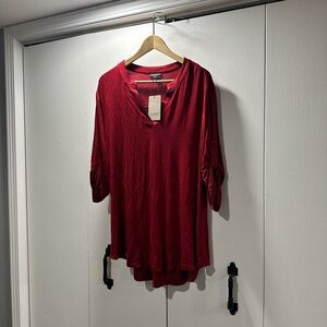 A. Jesdani Red Asymmetrical Tunic with Relaxed Fit NWT Ladies Comfort Blouse 2X